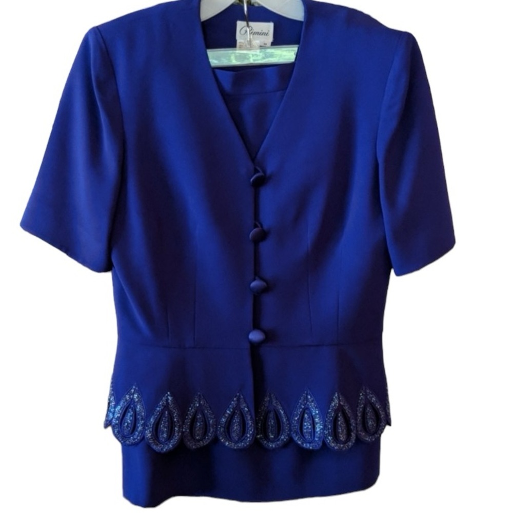Vintage Rimini Short Sleeve Jacket and Skirt with Sequin Beading Size 10